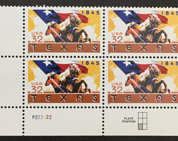 Texas Statehood Plate Block of Four 32-Cent US Postage Stamps Issued 1995