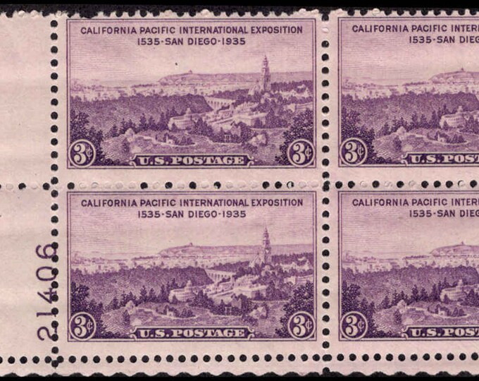 California Pacific Exposition Plate Block of Four 3-Cent United States Postage Stamps Issued 1935