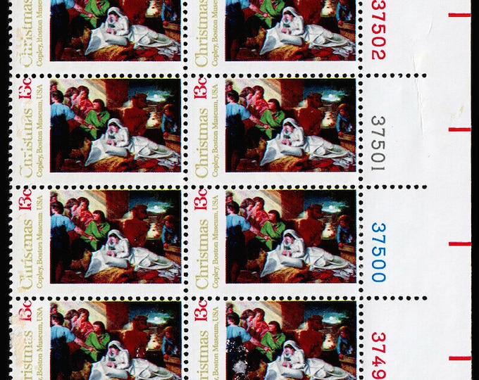 1976 Traditional Christmas Nativity Plate Block of Twelve 13-Cent US Postage Stamps Mint Never Hinged