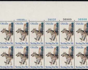 Seeing Eye Dog Plate Block of Twenty 15-Cent US Postage Stamps Issued 1979