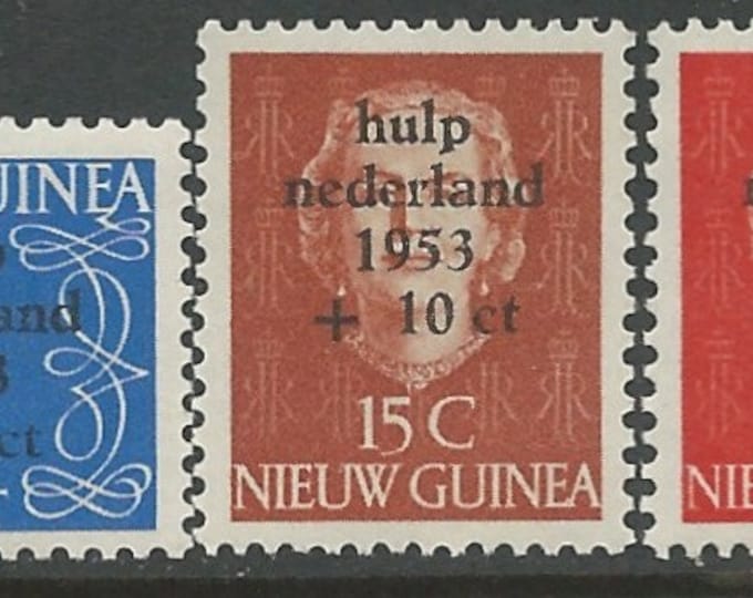 Flood Relief Set of Three Netherlands New Guinea Postage Stamps Issued 953