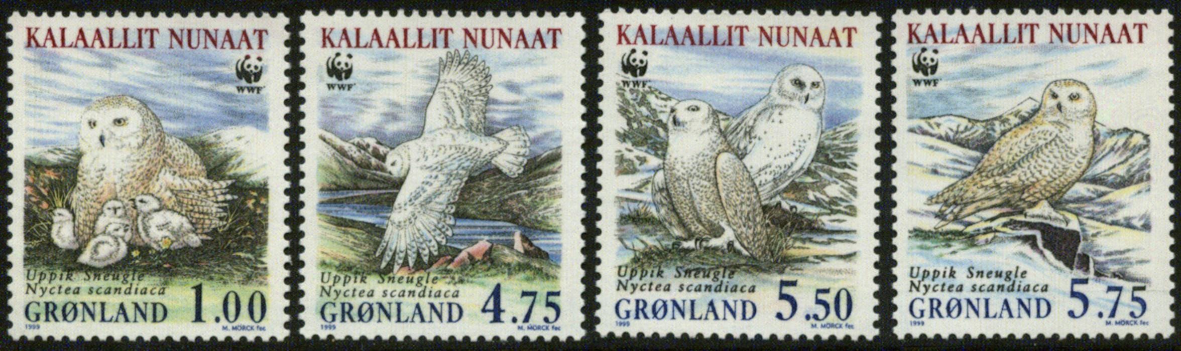 Greenland 1999 Snowy Owl Set of Four Postage Stamps Mint Never Hinged