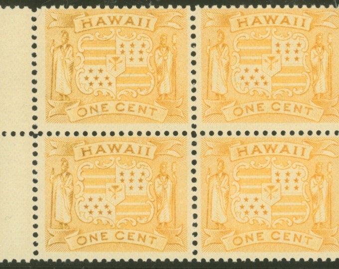 Hawaiian Coat of Arms Block of Four 1-Cent Hawaii Postage Stamps Issued 1894