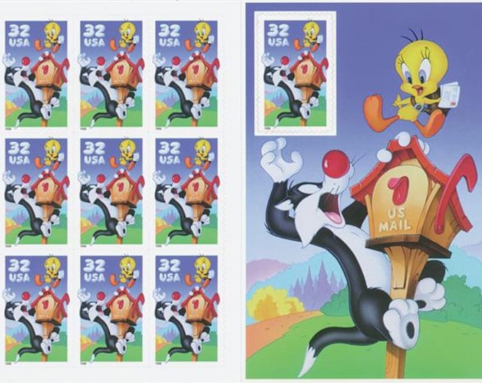 Sylvester and Tweety Sheet of Ten 32-Cent United States Postage Stamps Issued 1998