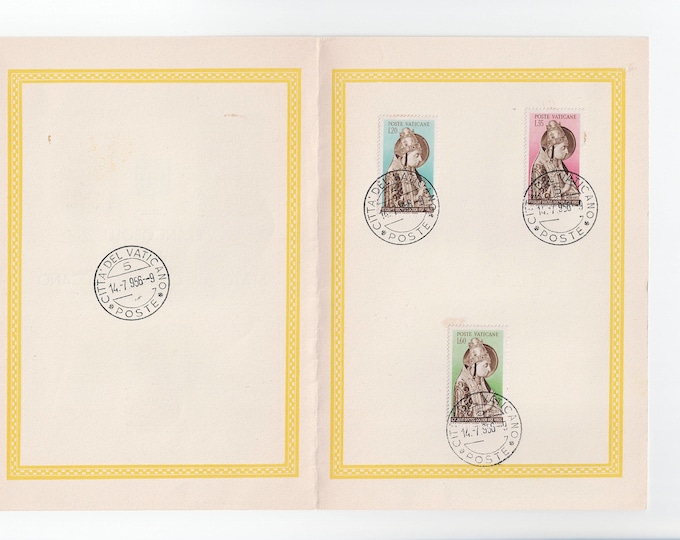 1955 Nicholas V Set of Three Vatican City Stamps In Folder With Postmarks