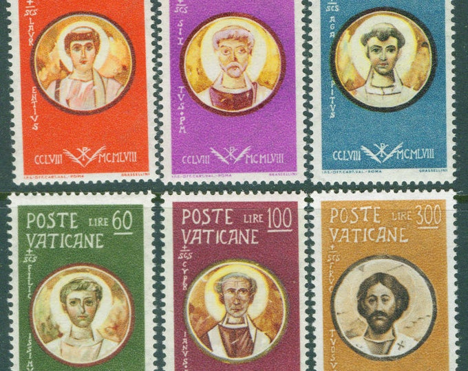 Martyrs of Persecution of Valerian Set of Six Vatican City Postage Stamps Issued 1959
