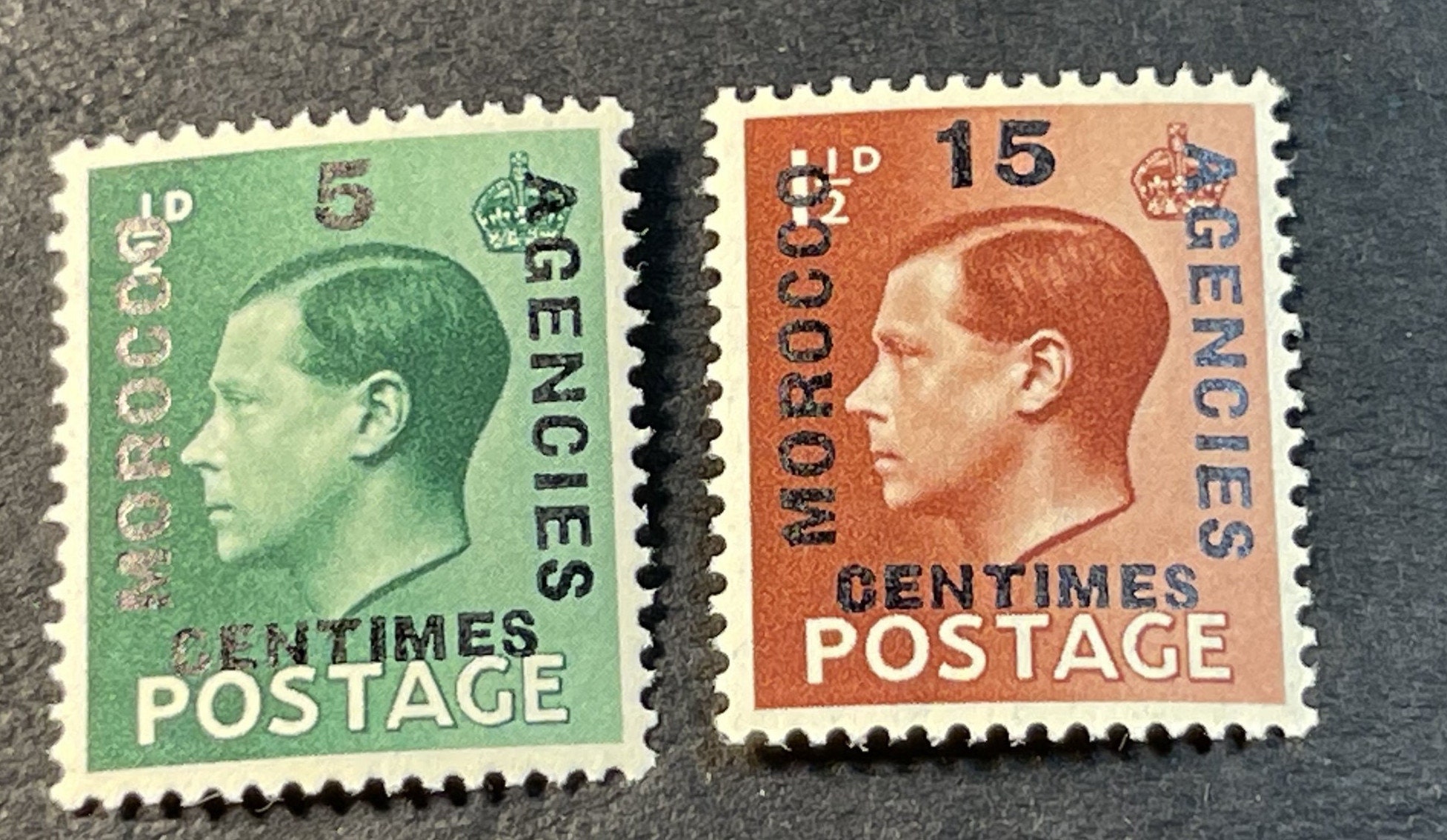 1936 King Edward VIII Set of Two Morocco Agencies Surcharged Postage