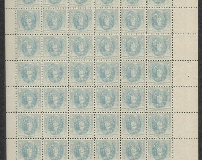 Virginia Dare Sheet of Forty-Eight 5-Cent United States Postage Stamps Issued 1937