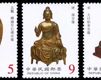 Buddha Figurines Set of Three Taiwan Postage Stamps Issued 2001