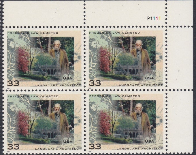 Frederick Law Olmsted Plate Block of Four 33-Cent United States Postage Stamps Issued 1999