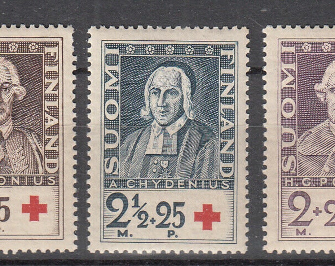 Finnish Scholars Set of Three Finland Red Cross Postage Stamps Issued 1935