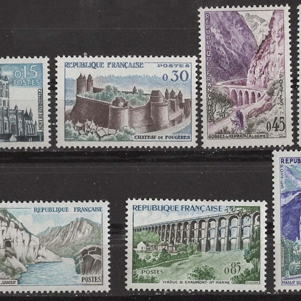 French Cultural Heritage Sites Set of Seven France Postage Stamps Issued 1960