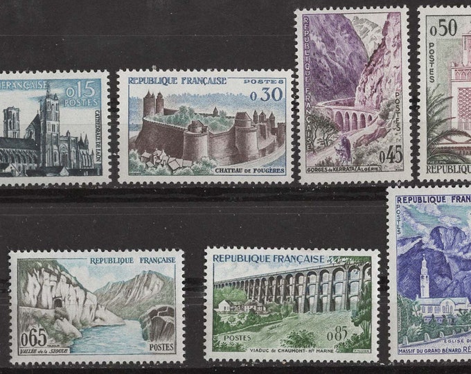 French Cultural Heritage Sites Set of Seven France Postage Stamps Issued 1960