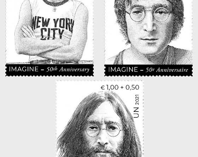 John Lennon Set of 3 United Nations Postage Stamps Issued 2021 Mint Never Hinged