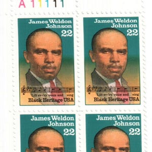 US 1988 James Weldon Johnson Plate Block of Four 22-Cent Postage Stamps Mint Never Hinged