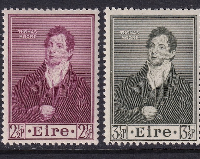 Thomas Moore Set of Two Ireland Postage Stamps Issued 1952