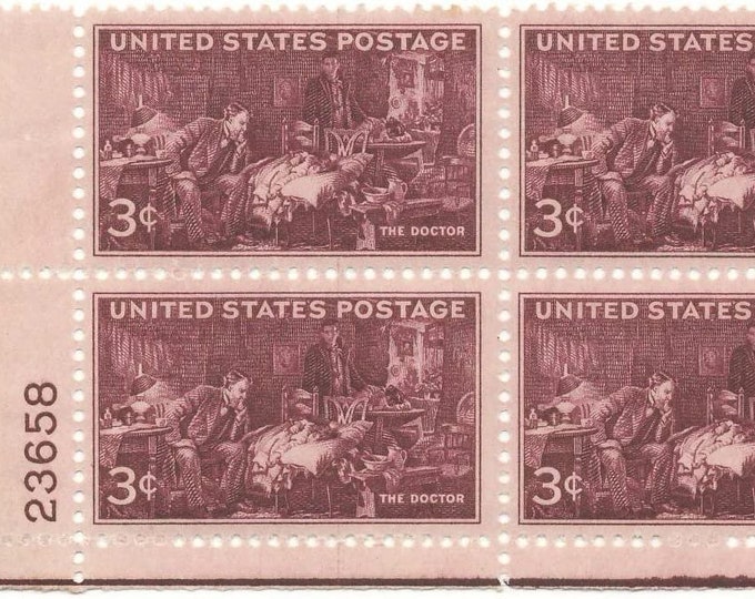 Doctor Plate Block of Four 3-Cent United States Postage Stamps Issued 1947