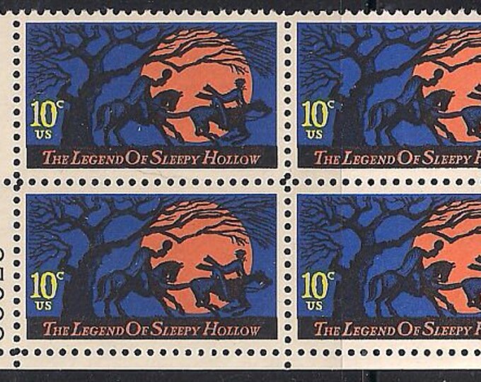 Legend of Sleepy Hollow Plate Block of Four 10-Cent US Postage Stamps Issued 1974