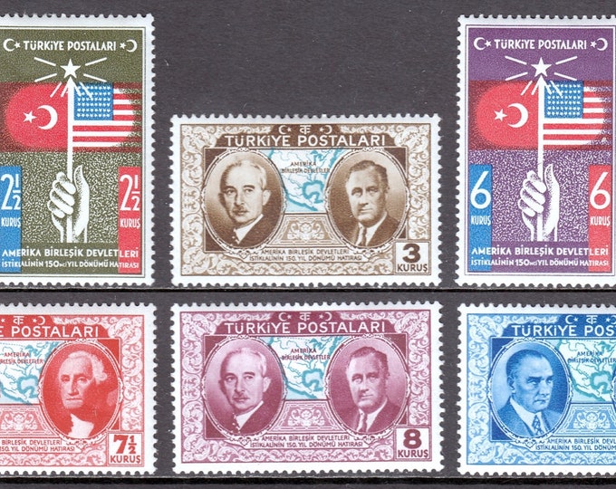 1939 American Constitution Set of 6 Collectible Turkiye (Turkey) Postage Stamps Mint Never Hinged