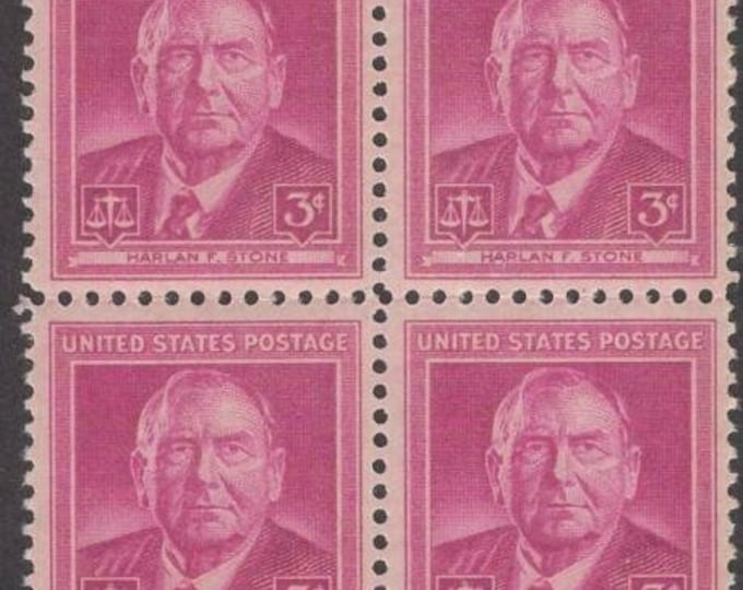 1948 Harlan F Stone Block of Four 3-Cent US Postage Stamps Mint Never Hinged