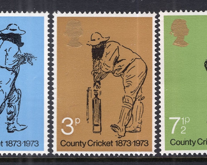 Cricket Set of Three Great Britain Postage Stamps Issued 1973
