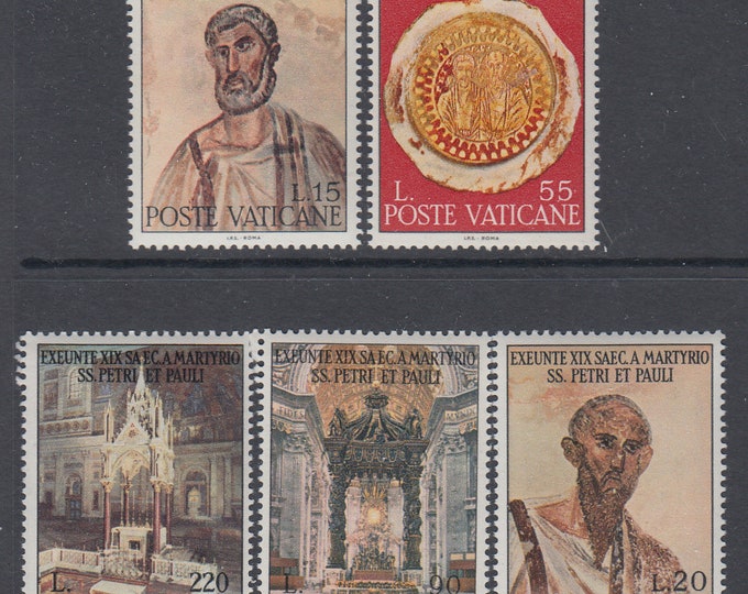 Martyrdom of Saints Peter and Paul Set of Five Vatican City Postage Stamps Issued 1967