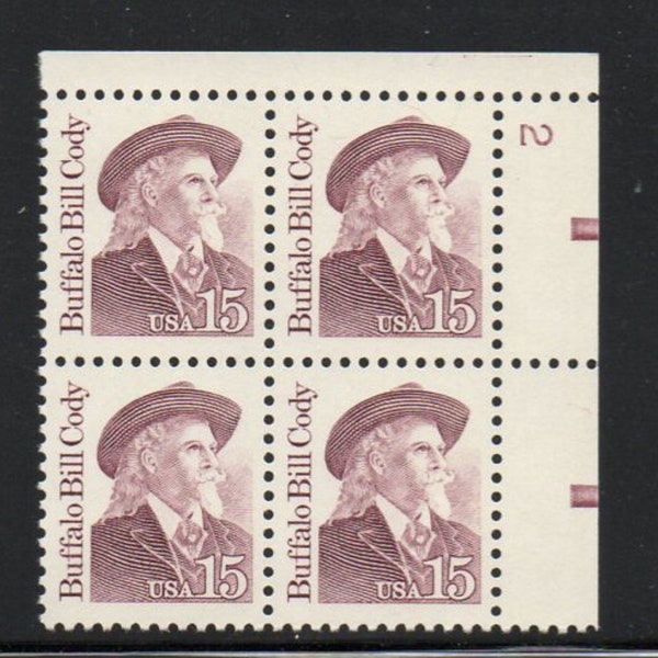 Buffalo Bill Cody Plate Block of Four 15-Cent United States Postage Stamps Issued 1988