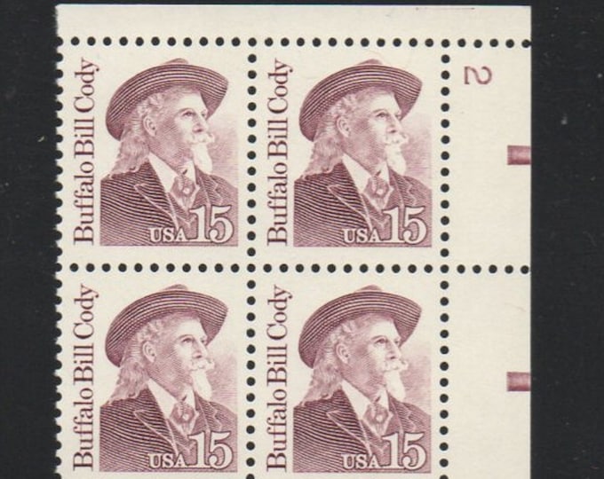 Buffalo Bill Cody Plate Block of Four 15-Cent United States Postage Stamps Issued 1988