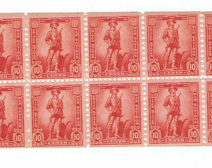 Booklet Pane of Ten 10-Cent United States War Savings Stamps Issued 1942