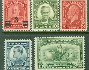 King George V and Cartier Set of Five Canada Postage Stamps Issued 1931-32