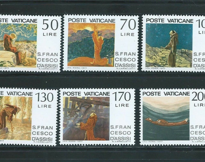 Francis of Assisi Set of Six Vatican City Postage Stamps Issued 1977