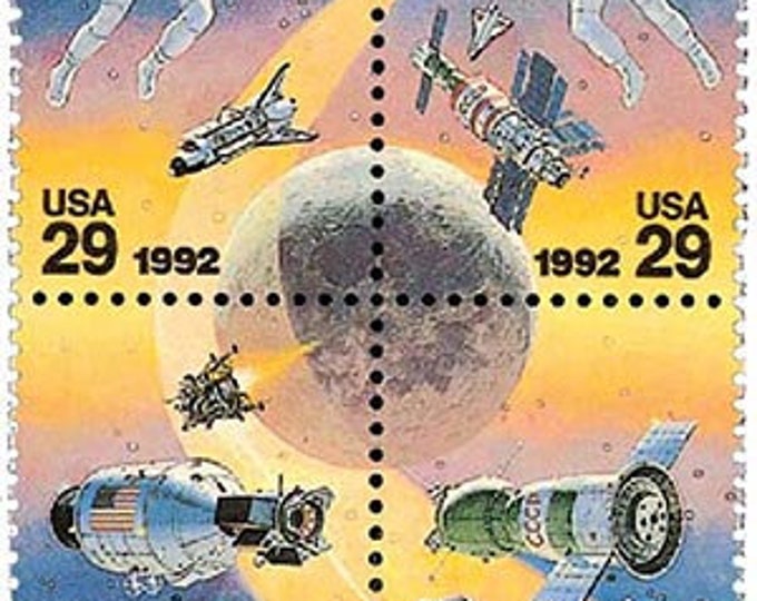 1992 Space Accomplishments Block of Four US 29-Cent Postage Stamps Mint Never Hinged