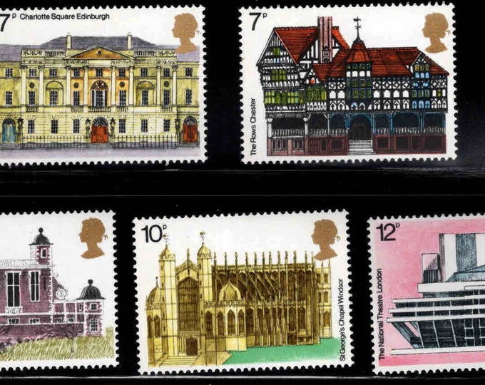 Architectural Heritage Set of Five Great Britain Postage Stamps Issued 1975