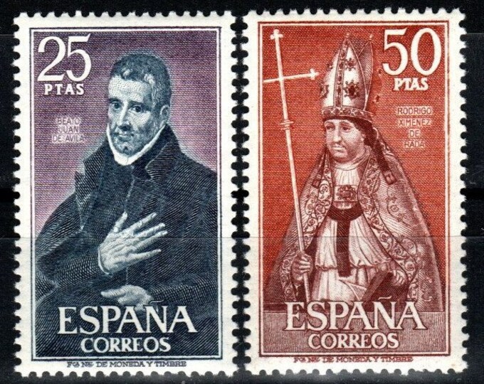 Famous Catholics Set of Two Spain Postage Stamps Issued 1970