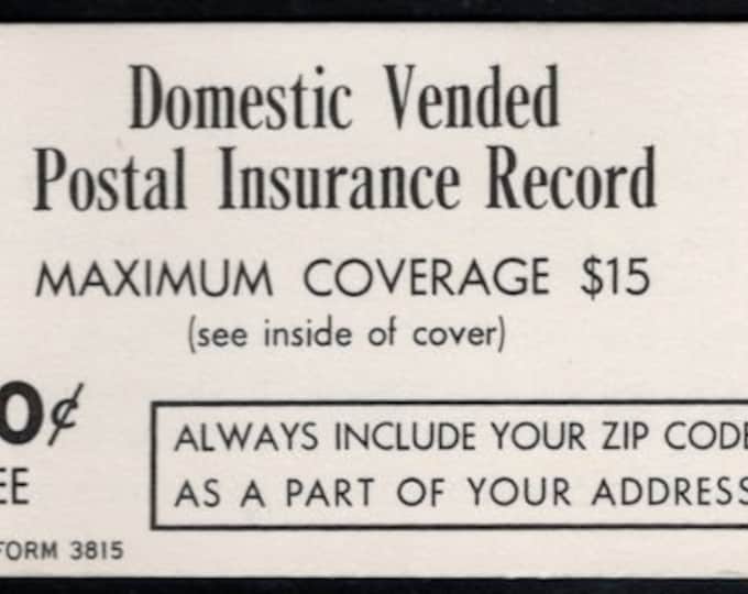 United States Domestic Vended Postal Insurance Booklet Issued 1969