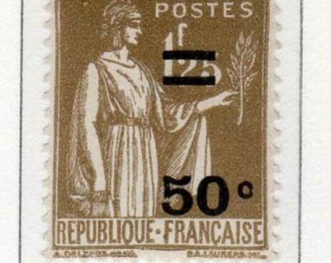 Peace Allegory Overprint France Postage Stamp Issued 1934