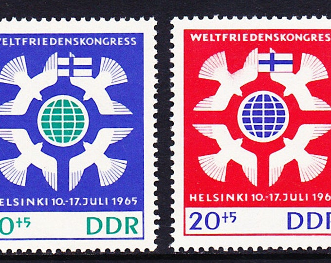 1965 Peace Congress East Germany DDR Set of 2 Postage Stamps Mint Never Hinged