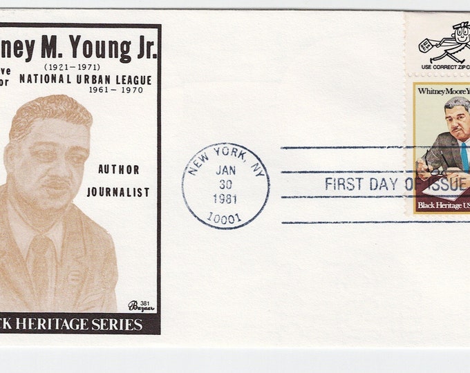 1981 Whitney Young Postage Stamp First Day of Issue Cover Black Heritage Series