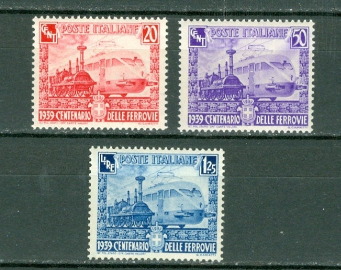 Italian Railways Set of Three Italy Postage Stamps Issued 1939