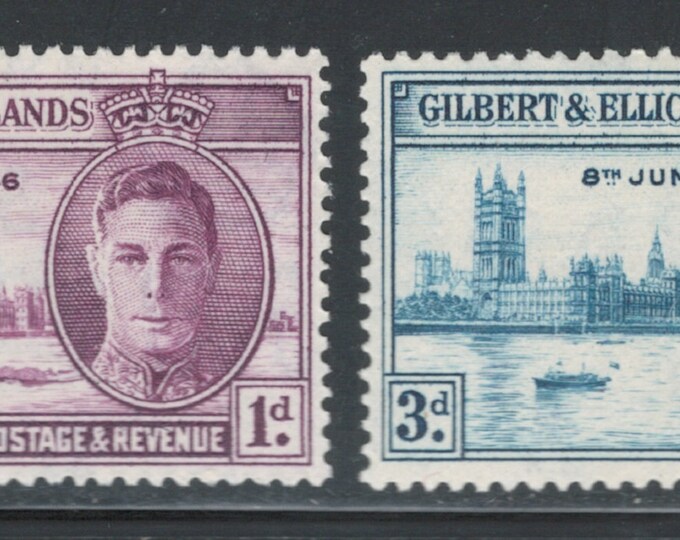 1946 Peace and Victory Set of 2 Gilbert & Ellice Islands Postage Stamps Mint Never Hinged