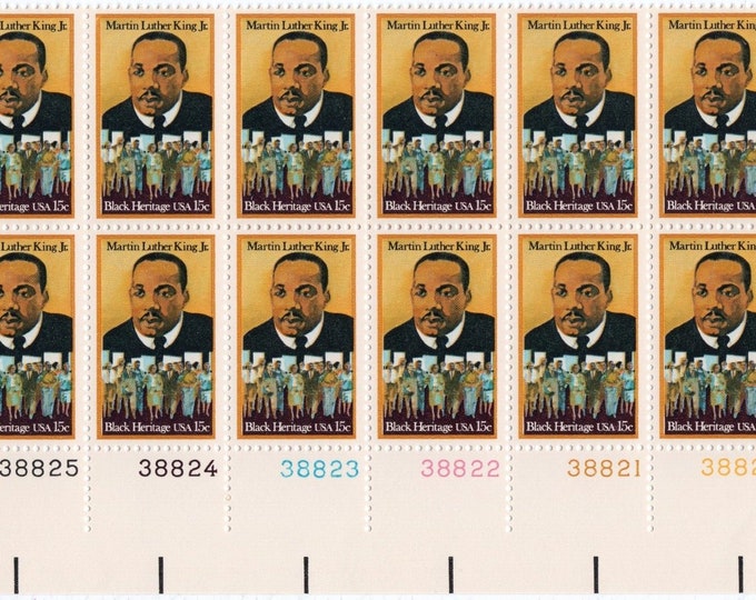 Martin Luther King Jr Plate Block of Twelve 15-Cent US Postage Stamps Issued 1979