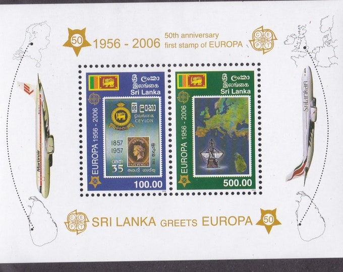 Europa Souvenir Sheet of Two Sri Lanka Postage Stamps Issued 2006