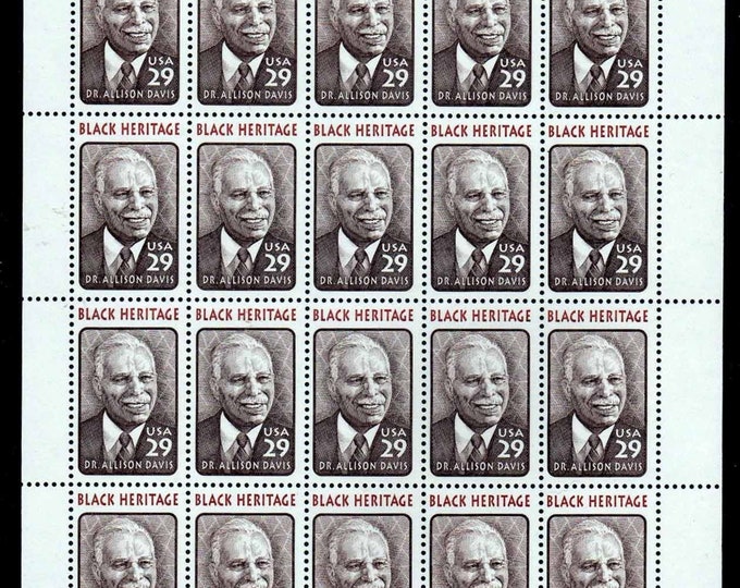 Black Heritage Dr Allison Davis Sheet of Twenty 29-Cent US Postage Stamps Issued 1944