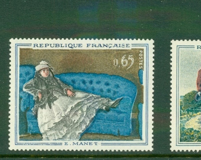 1962 French Paintings Set of Three France Postage Stamps Courbet Manet Gericault