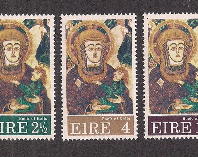 1972 Book of Kells Set of Three Ireland Christmas Postage Stamps