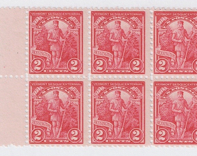 Vermont Sesquicentennial Block of Six 2 Cent United States Postage Stamps Issued 1927