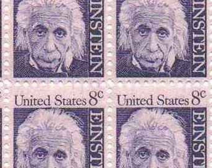 1966 Albert Einstein Block of Four 8-Cent US Postage Stamps Mint Never Hinged