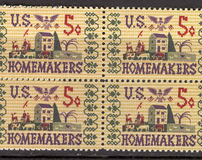 1964 Homemakers Block of Four 5-Cent US Postage Stamps Mint Never Hinged