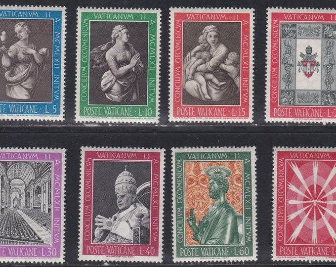 1962 Ecumenical Council Collectible Set of Eight Vatican City Postage Stamps
