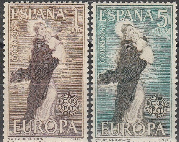 1963 Our Lady of Europe Set of Two Spain Europa Postage Stamps Mint Never Hinged